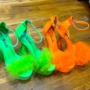 2 pairs of heeled Fluff Sandals